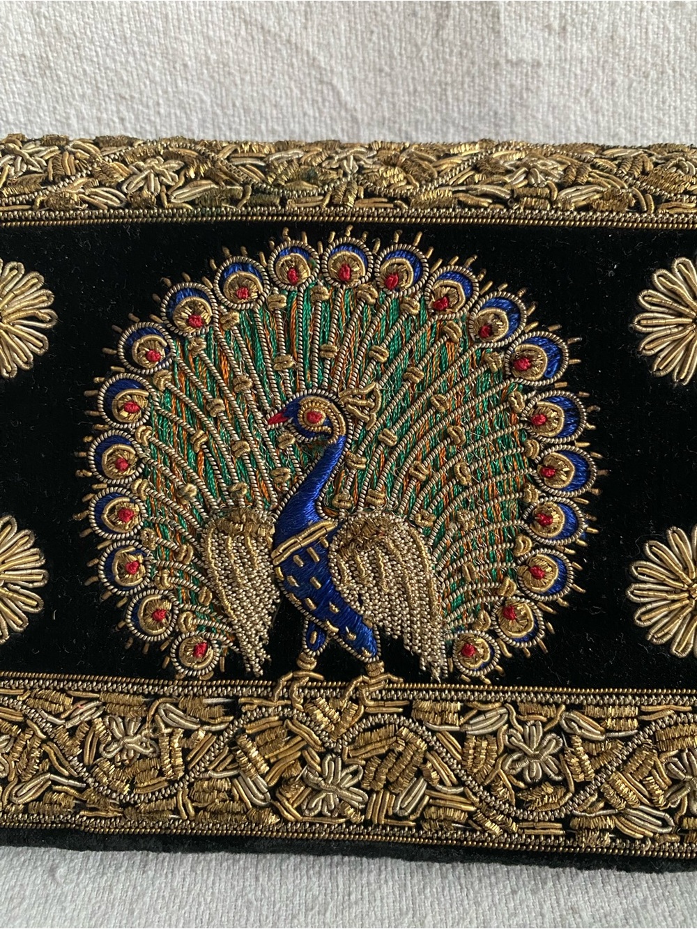 Embroidered Peacock Black Evening Clutch with Gold Accents Clutch Flawless Rare - Picture 2 of 15
